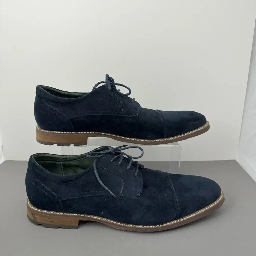 Todd Welsh Cap Toe Derby Shoes Mens 12 M Faux Suede Navy Blue B991367